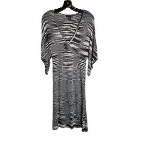 BOSTON PROPER WOMEN'S BLACK WHITE METALLIC STRIPE KNIT DRESS SZ M